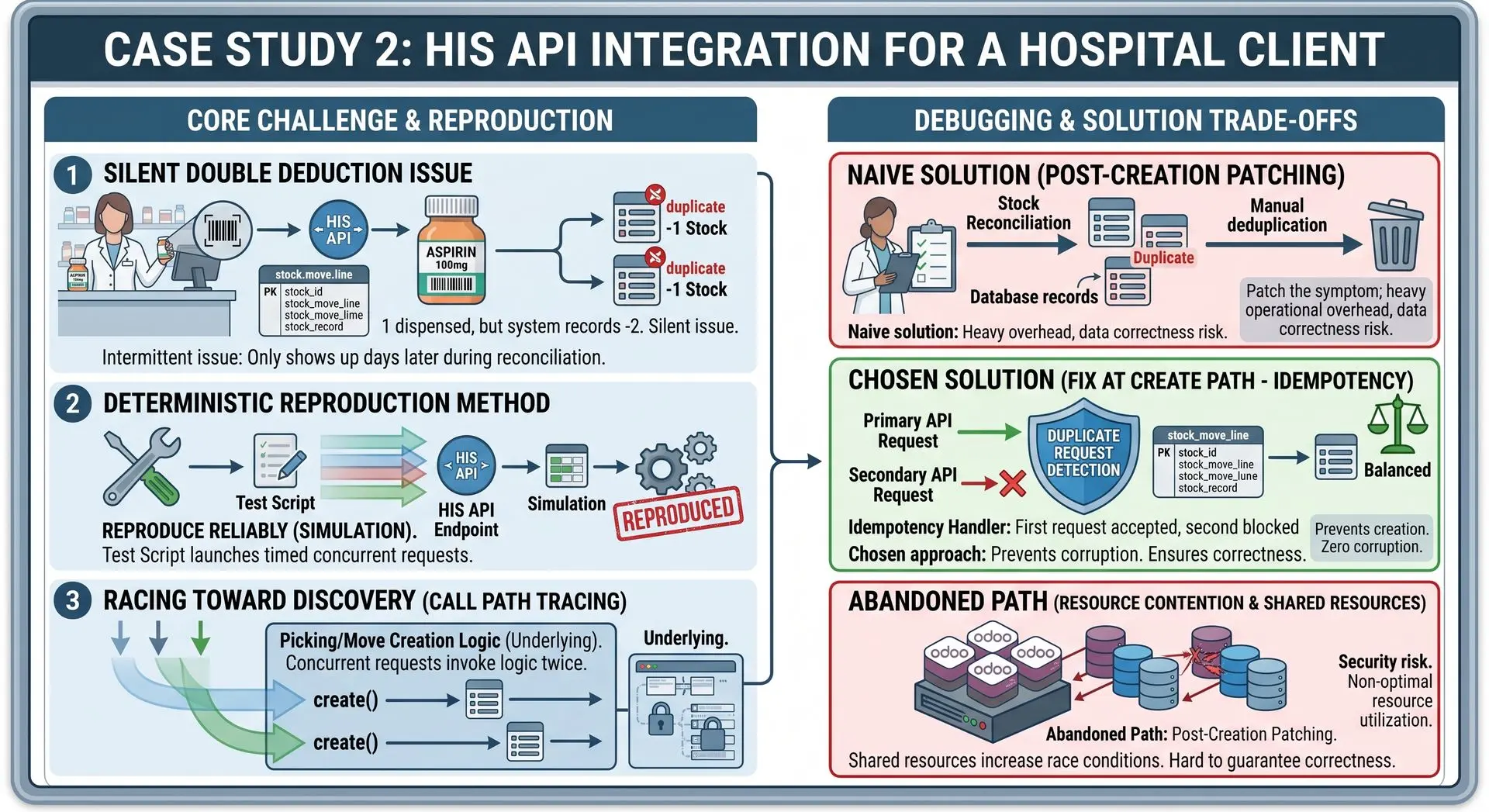 Pharmacy dispensing API flow between the hospital HIS and Odoo inventory